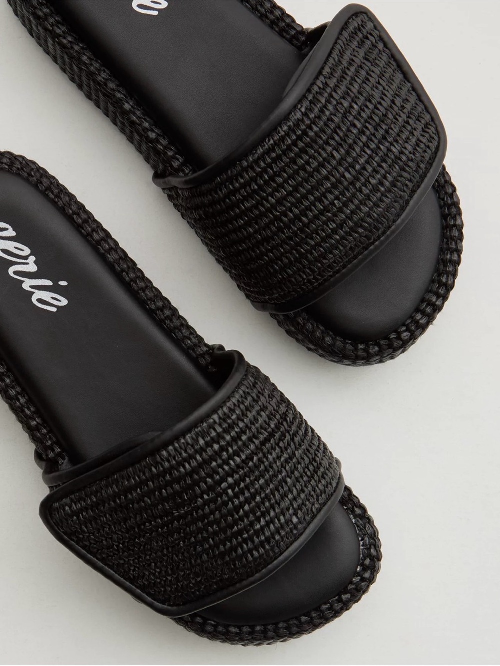 Aerie Straw Sandal Black Braided Strap Slide Sandals Size 7